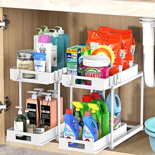2-Pack Heavy-Duty Under Sink Organizers with Sliding Drawers for Kitchen and Bathroom - Black (12 x 8.7 x 15.7 inches)