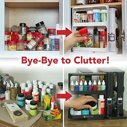 Non-Skid Magnetic Cabinet Caddy with 2 Double-Decker Shelves - Slide & Rotate Organizer - Kitchen Storage Solutions