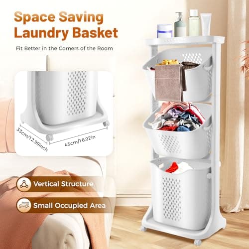 3-Tier Rolling Laundry Sorter withWheel for Bathroom, Kitchen, Office
