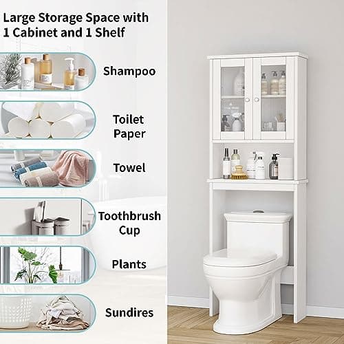 Shintenchi Anti-Tip Toilet Storage Cabinet, White
