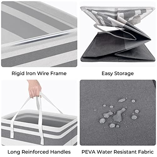 HomeHacks 3-Pack 75L Waterproof Laundry Baskets, Collapsible with Extended Handles, Gradient Grey