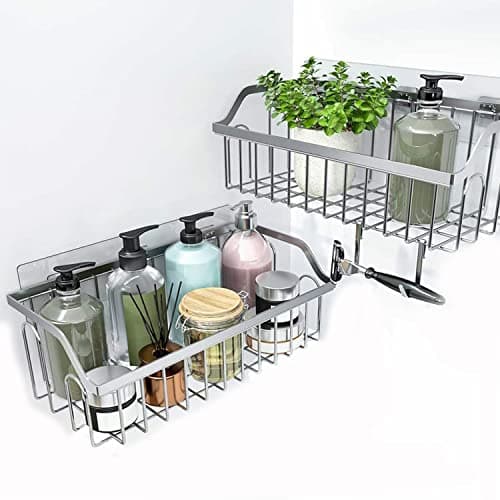 Heavy-Duty Adhesive Corner Shower Caddy Hooks, No Drilling Wall Mount Strips for Bath Organizer