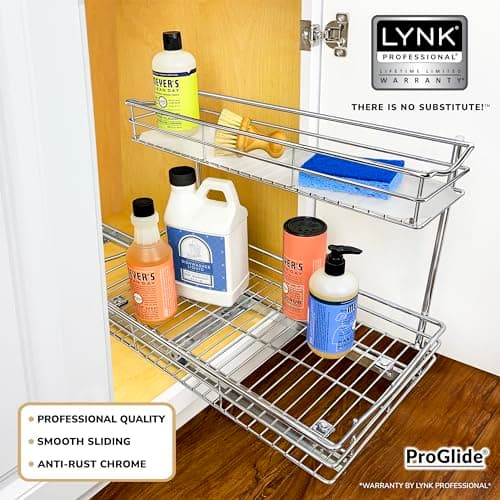 LYNK PROFESSIONAL Under Sink Cabinet Organizer - Chrome, 11.5in x 18in Deep Shelf