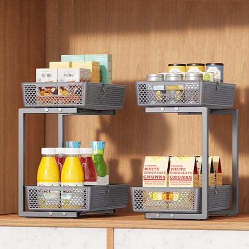 Sotfamily 2-Pack White Under Sink & Kitchen Cabinet Organizer