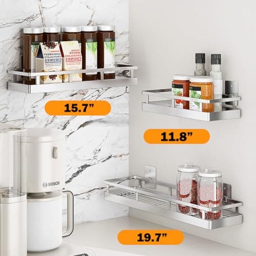 SUS304 Stainless Steel Wall Mount Spice Rack -Kitchen Seasoning Organizer (Silver)