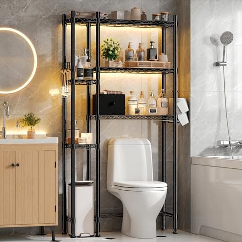 6 Tier Over Toilet Storage Rack with Drawer, Black