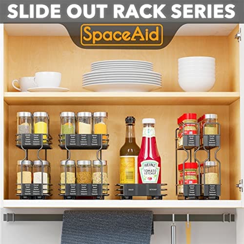 SpaceAid Heavy Duty Spice Rack Organizer, Cabinet Drawer with Labels, 5.2" x 10.75" x 10", 2 Drawers, 2-Tier