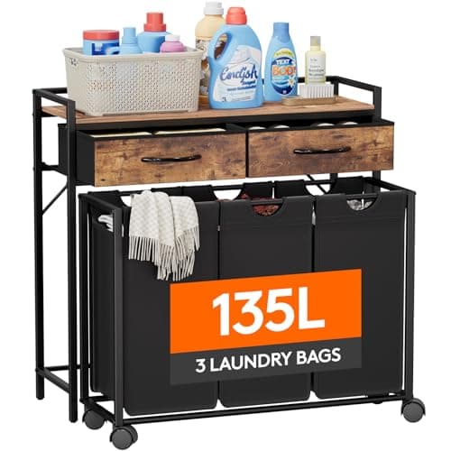 Lifewit Large Rolling Laundry Sorter with Shelf & Drawers, Rustic Brown and Black