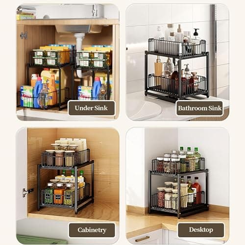 2-Tier Pull Out Kitchen Bathroom Organizer, Under Sink Storage Shelves (1 Pack)
