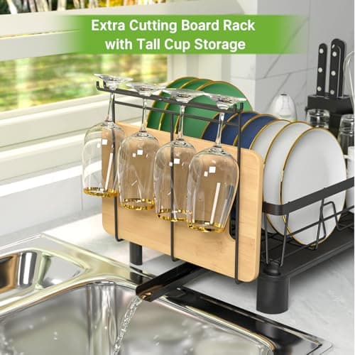 Stainless Steel Dish Drying Rack, Space-Saving with Utensil Holder, Black