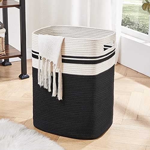 OIAHOMY Tall Cotton Laundry Hamper with Handles-16x13x22in Black