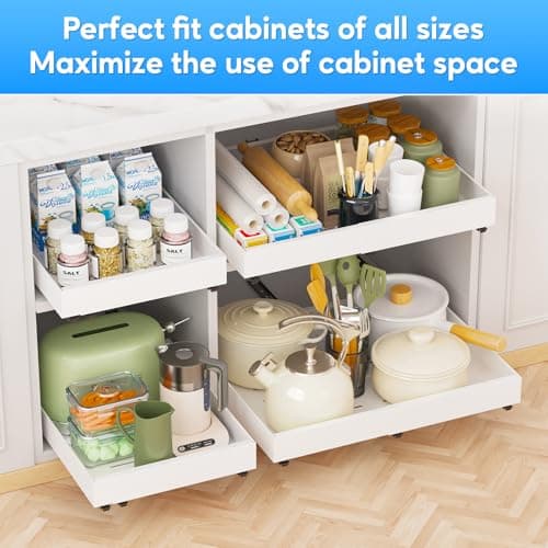 Heavy Duty Roll Out Cabinet Organizer, 16.5" Deep, White, Expandable Drawers