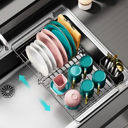 Expandable Sink Dish Drying Rack - Rustproof & Adjustable Kitchen Utensil Holder
