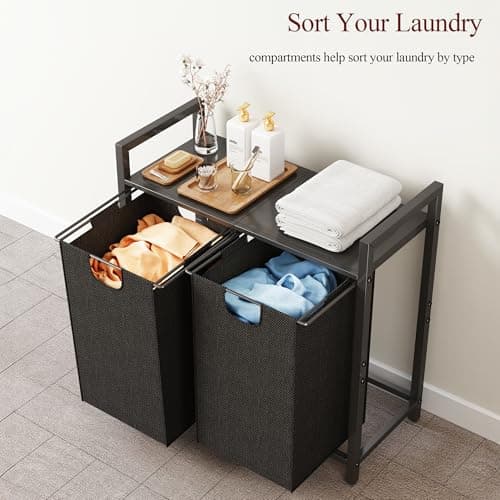 Laundry Basket Organizer with Shelf and Removable Bags for Laundry Room, Bathroom, and Dorm - 2 x 11.8 gallons (44.5L)