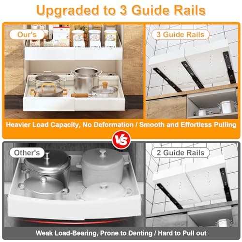 Expandable Pull Out Cabinet Organizer with 3 Rails, White - 1Pc