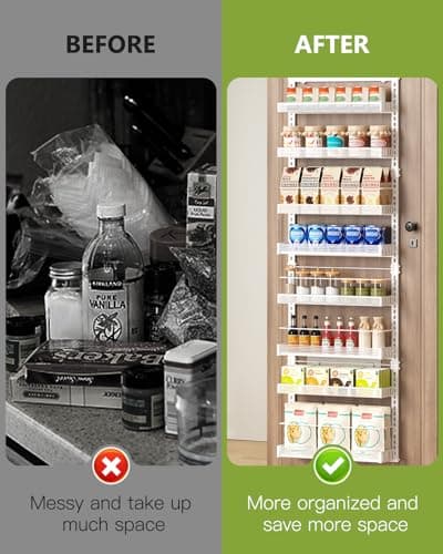 Over the Door Pantry Organizer, Large 8-Tier White Wall Mount Storage