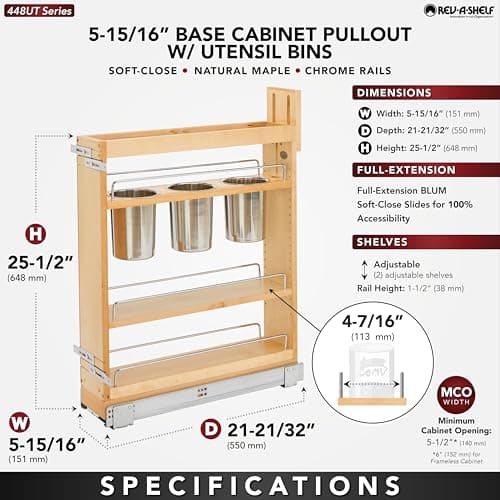 Rev-A-Shelf 5" Soft-Close Pull-Out Organizer for Kitchen Cabinets