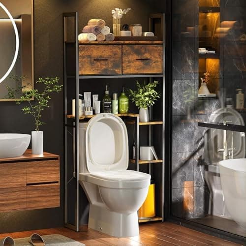 Luxspire 5-Tier Over Toilet Organizer, Brown + Black