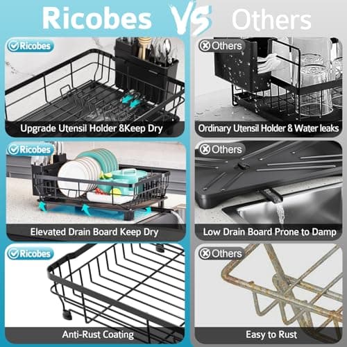 Space Saving Dish Drying Rack for Kitchen Counter - Rustproof with Drainboard and Utensil Holder