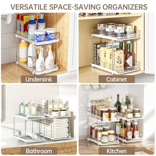 Delamu 2-Tier Pull-Out Sink Organizer with Movable Dividers