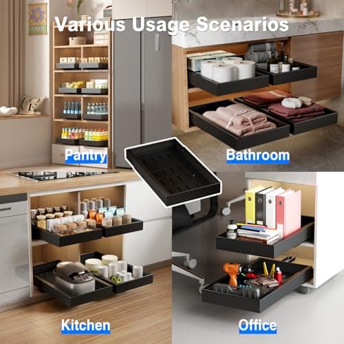 2 Pack Black Adhesive Pull Out Cabinet Organizer for Kitchen, Cupboard & Pantry