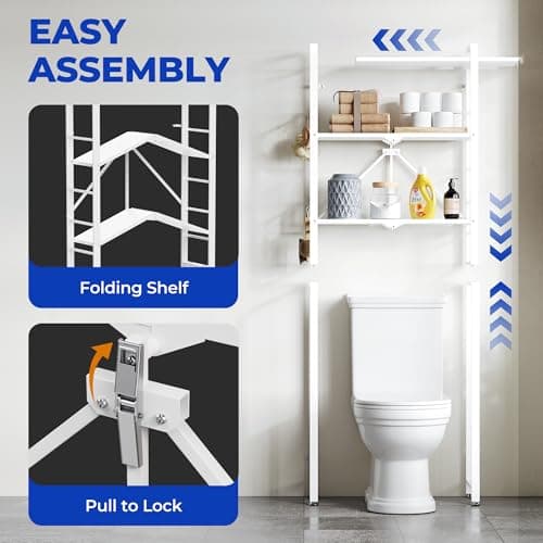 White Freestanding 3-Tier Anti-Tip Toilet Organizer Behind Toilet Space Saver