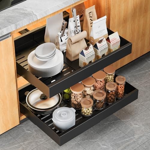 CHENDY Heavy Duty Pull Out Cabinet Organizer for Kitchen and Pantry (Black)