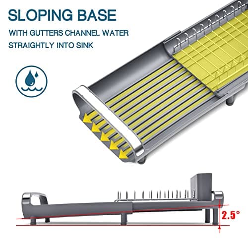 TOOLF Expandable Stainless Steel Dish Drying Rack, Anti-Rust with Cutlery Holder