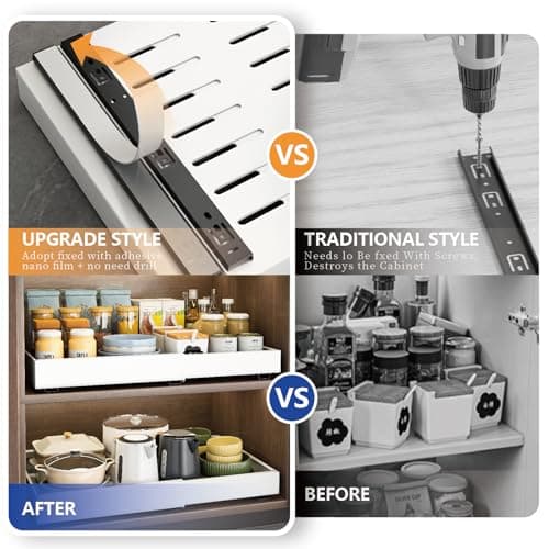 2 Pack Expandable Kitchen Cabinet Organizer, White, Carbon Steel Frame