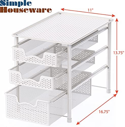 Simple Houseware 3-Tier White Alloy Steel Sliding Drawer Organizer Cabinet