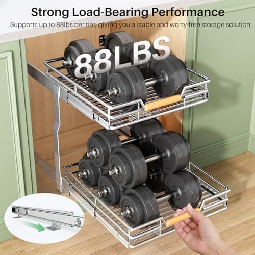 Pull-Out Cabinet Organizer for Pots and Pans - Heavy Duty 2 Tier Sliding Shelves (23 W X 21 D)