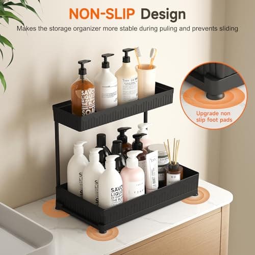 Black 3-Pack Under Sink Organizers with Sliding 2-Tier Bathroom Storage
