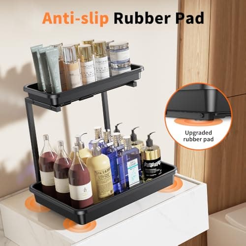 Sotfamily Black 2-Tier Under Sink Organizer, Upgraded Stability for Kitchen & Bathroom