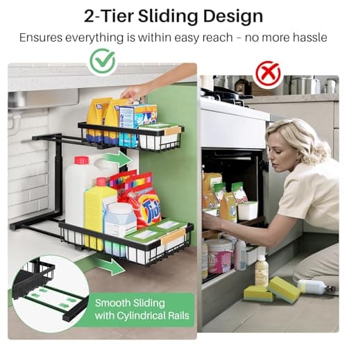 2 Tier Under Sink Cabinet Organizer for Kitchen and Bathroom