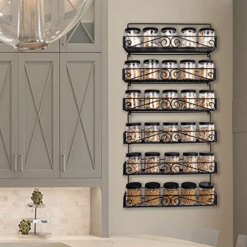SWOMMOLY Large Capacity Wall Mount Spice Rack, 6 Pack Black