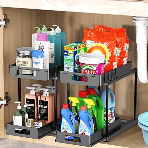 2-Pack Heavy-Duty Under Sink Organizers with Sliding Drawers for Kitchen and Bathroom - Black (12 x 8.7 x 15.7 inches)