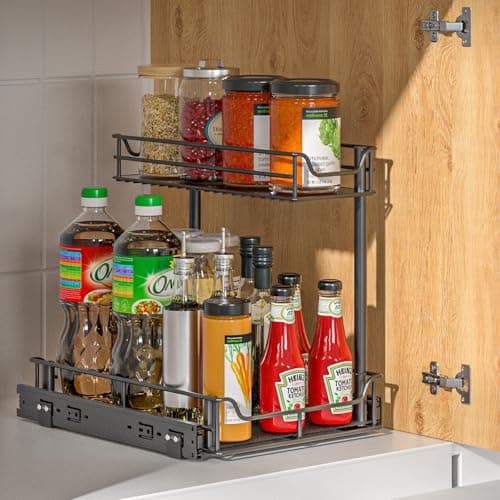 LAMU Under Sink Organizer with Upgraded Slides for Kitchen and Bathroom Storage