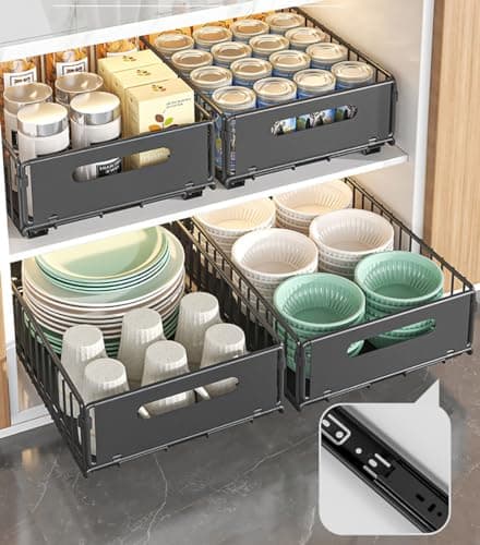 Sliding Cabinet Organizer for Kitchen - No Drilling Needed (Black, 2-Piece, 9.8 W x 15 D x 7.5 H)