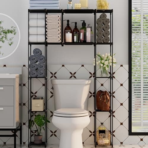PPN Premium Over-The-Toilet Storage Cabinet for Small Spaces Black Towel Shelf Accessories