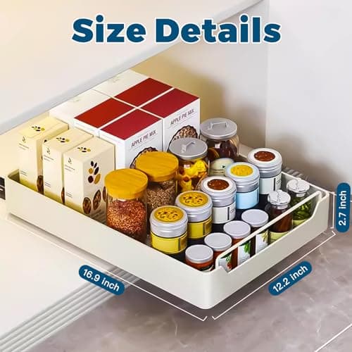 Pull Out Cabinet Organizer with Adhesive Nano Film - Heavy Duty Sliding Drawer Shelf for Kitchen and Home
