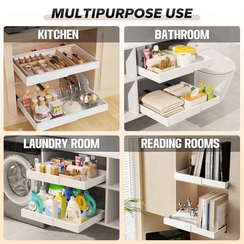 2 Pack Expandable Cabinet Organizer, White, 16.5" Deep