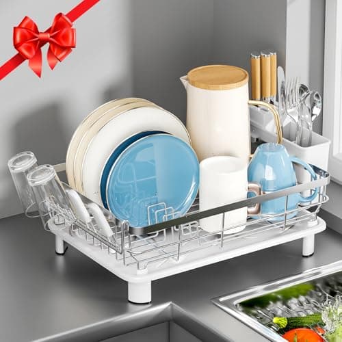 MOUKABAL Large Dish Drying Rack with Removable Holder, Grey/Gray