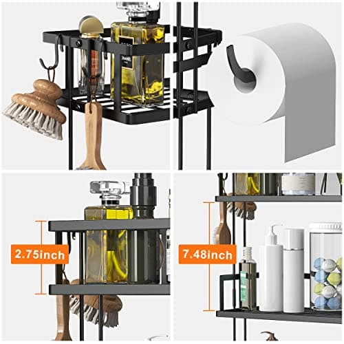3-Tier Over-The-Toilet Storage Shelf with Hooks - Punch-Free Bathroom Organizer, Black