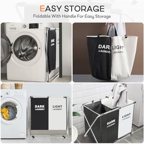 135L Laundry Sorter Basket with Aluminum Frame, 26" x 24" H, Black+White (2-Section)