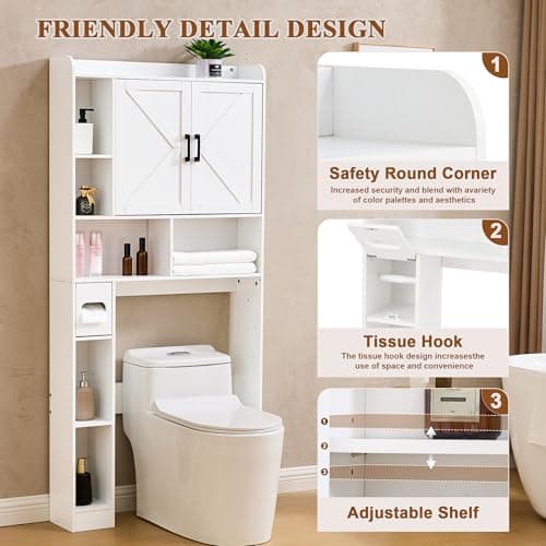 Farmhouse Storage Cabinet Over Toilet with 2 Barn Doors, White