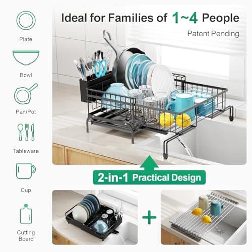 GSlife Anti-Rust Expandable Dish Drying Rack - Black