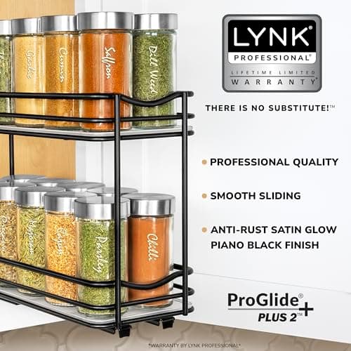 LYNK PROFESSIONAL Slide Out Spice Rack - Black, 4-1/4" Wide, 2 Tier