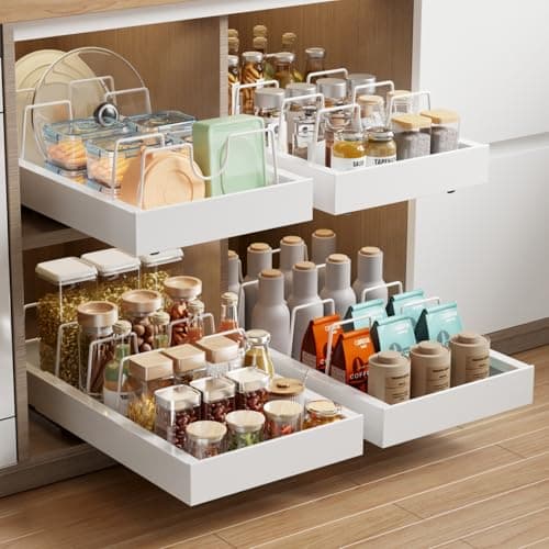 2 Pack Black Adhesive Pull Out Cabinet Organizer for Kitchen, Cupboard & Pantry