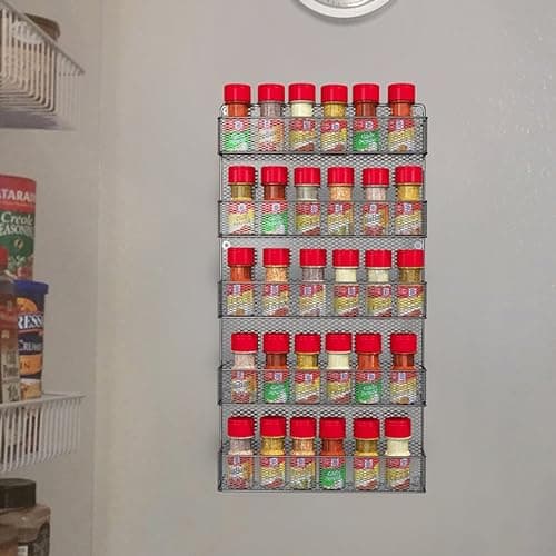 Home-Complete Black Space-Saving 5-Tier Wall-Mount Spice Rack Organizer