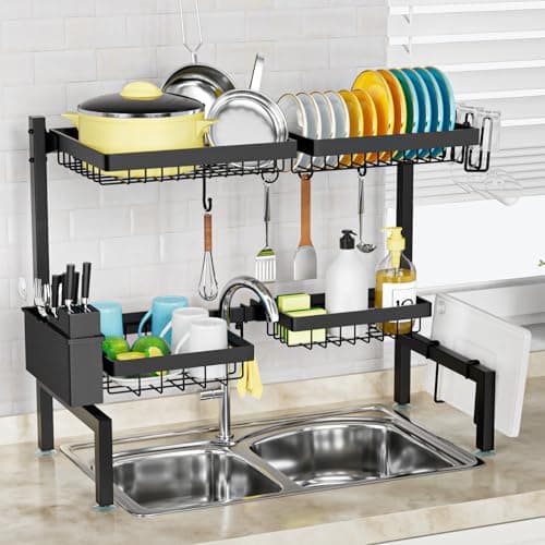 SNSLXH 2-Tier 4-Basket Over Sink Dish Drying Rack, Extensible & Adjustable, Large Kitchen Space Saver